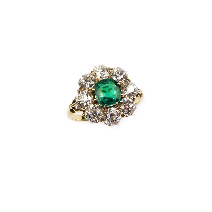 Late 19th century emerald and diamond cluster ring | MasterArt
